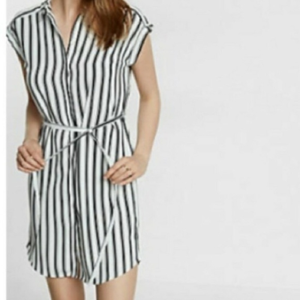 Express black and white stripped shirt dress- NWT
